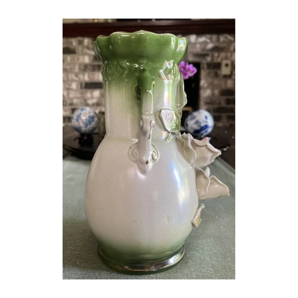 Austrian Porcelain Pottery Gold Accents Floral Double Handles